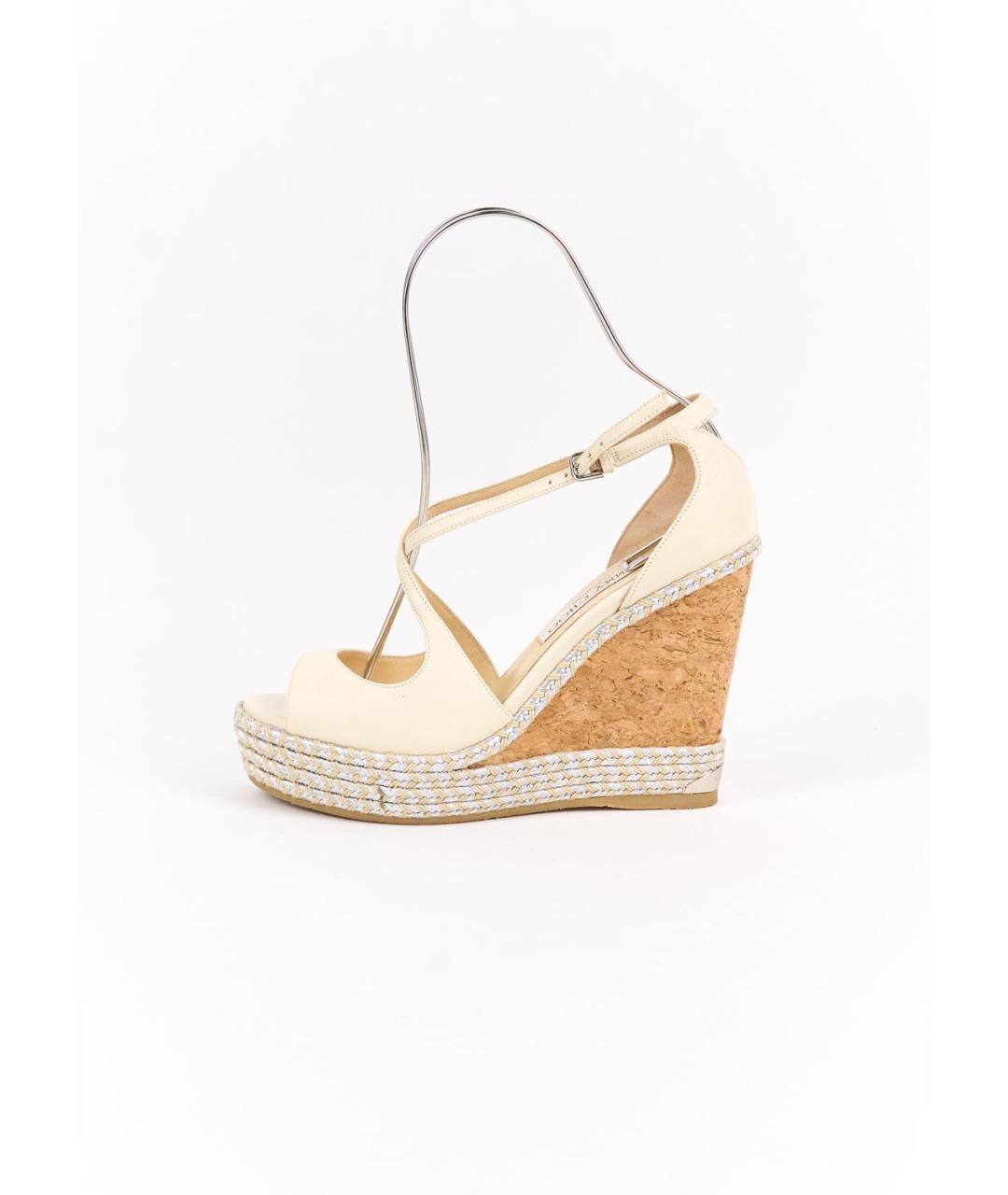 JIMMY CHOO Бежевые кожаные босоножки, фото 5