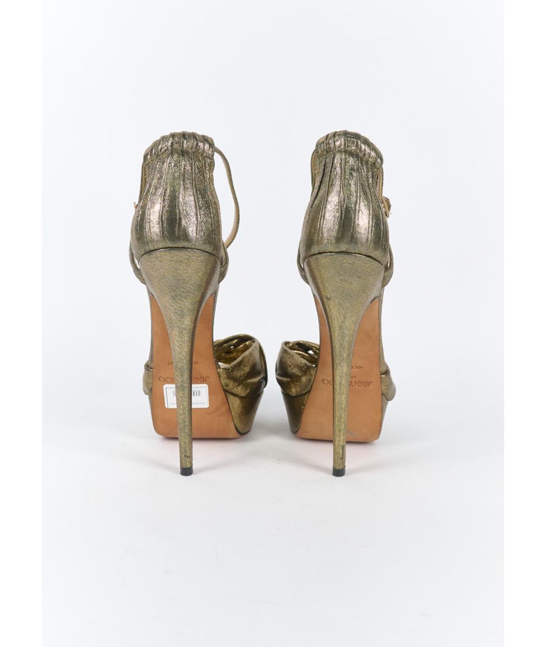 JIMMY CHOO Золотые текстильные босоножки, фото 4
