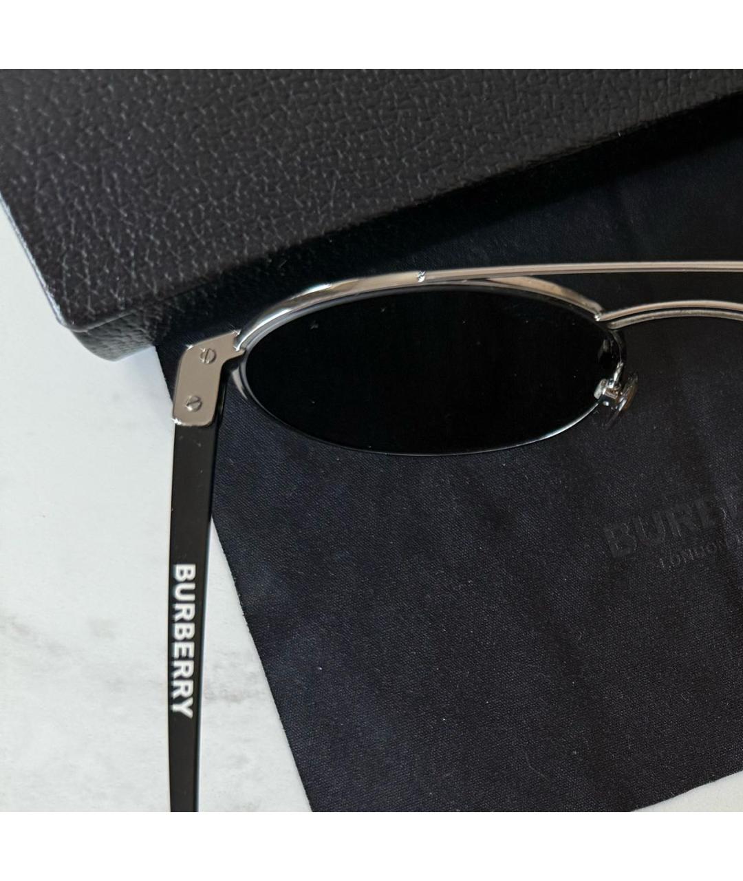 BURBERRY Антрацитовые металлические солнцезащитные очки, фото 3