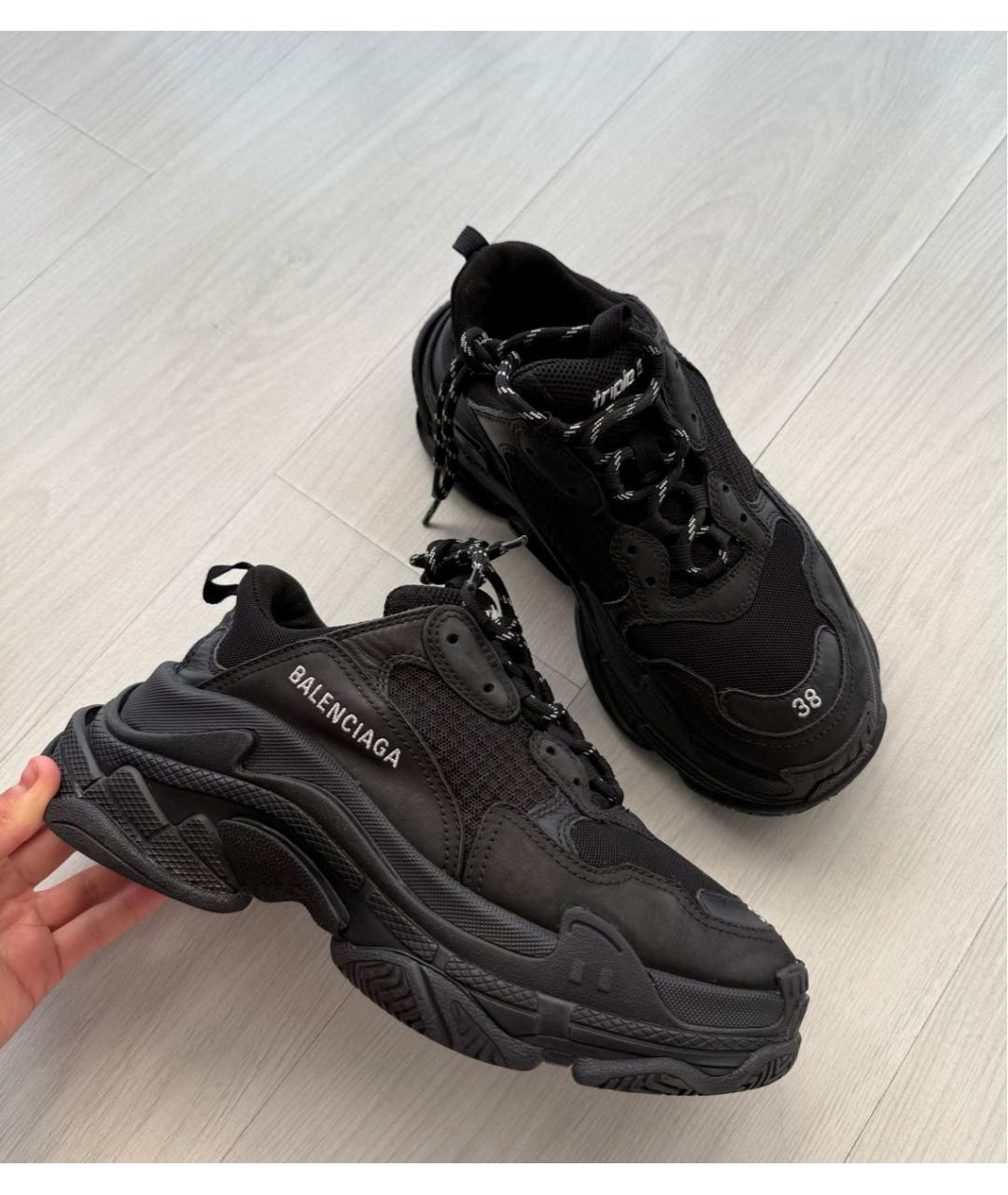 BALENCIAGA Черные кожаные кроссовки, фото 2