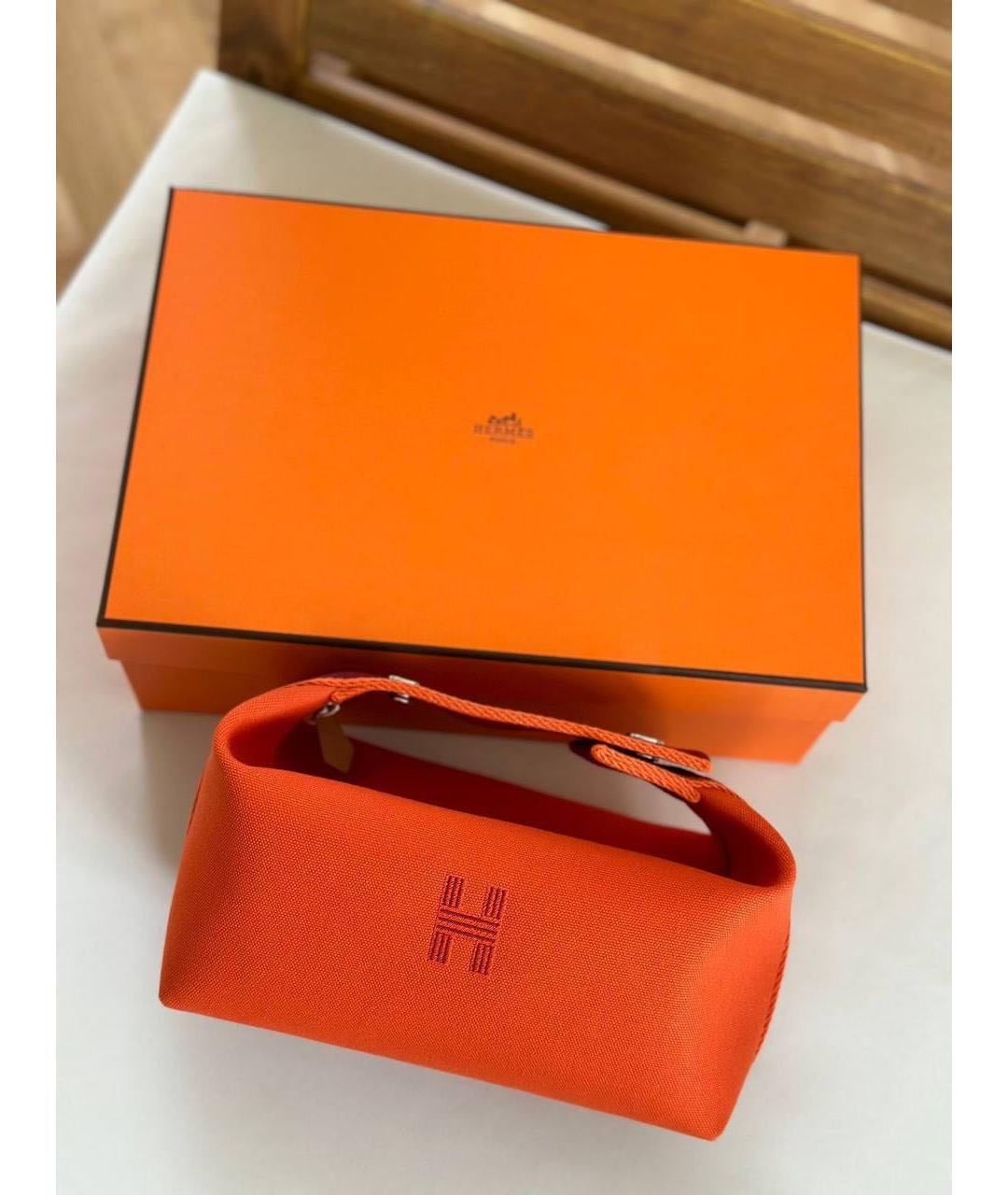 HERMES Оранжевая хлопковая косметичка, фото 2