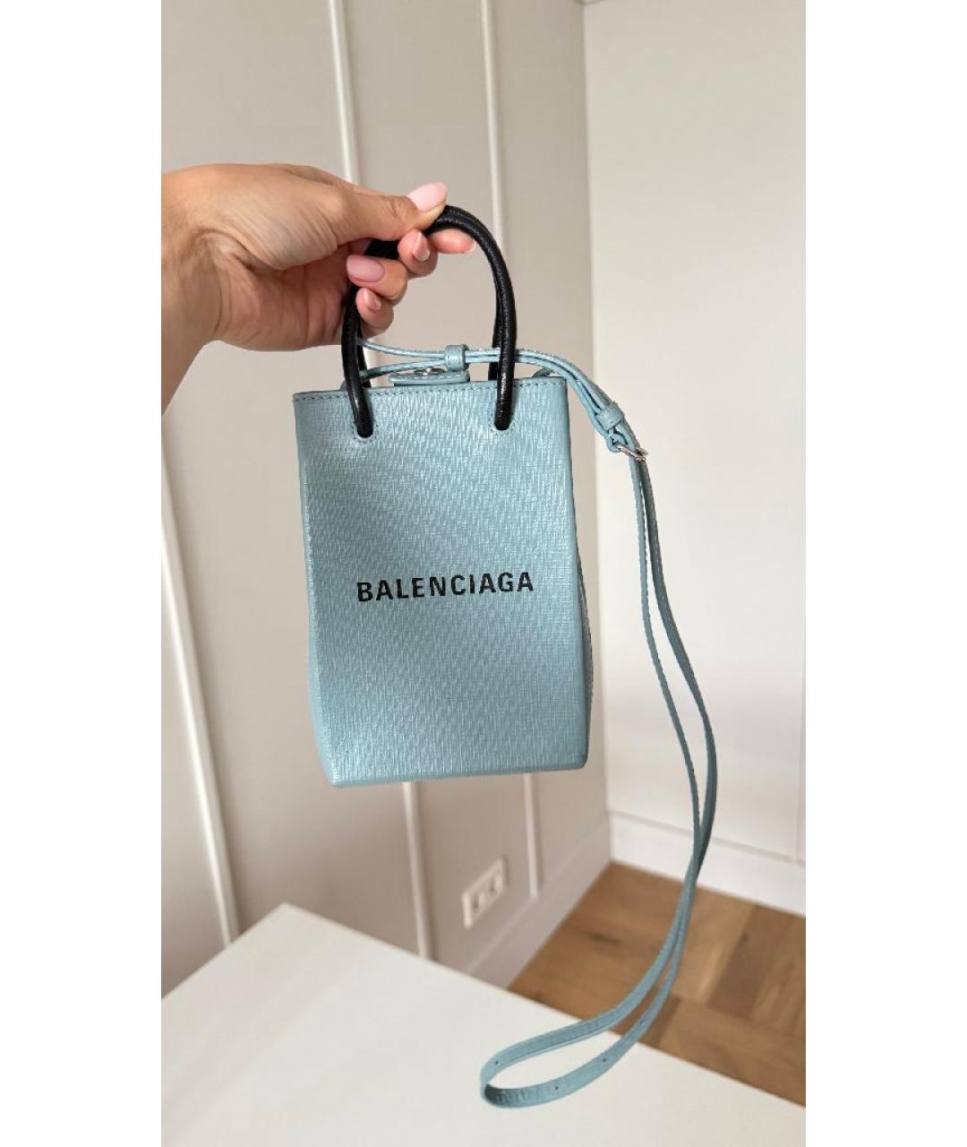BALENCIAGA Голубая кожаная сумка через плечо, фото 4