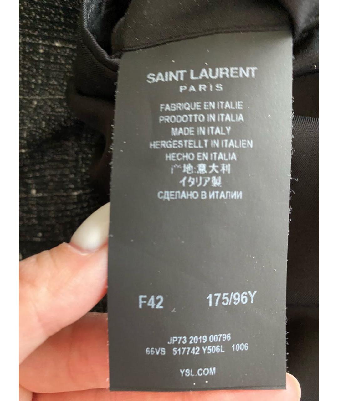 SAINT LAURENT Антрацитовый шерстяной жакет/пиджак, фото 6