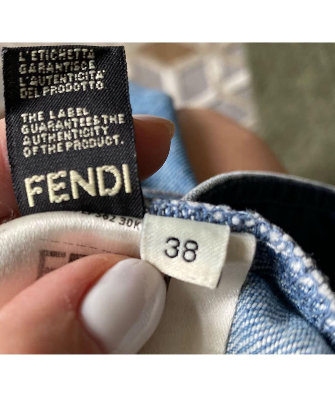 FENDI Голубые хлопковые прямые джинсы, фото 5