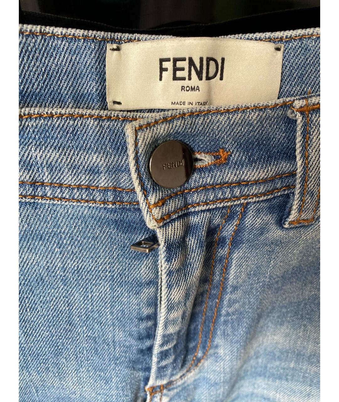 FENDI Голубые хлопковые прямые джинсы, фото 3
