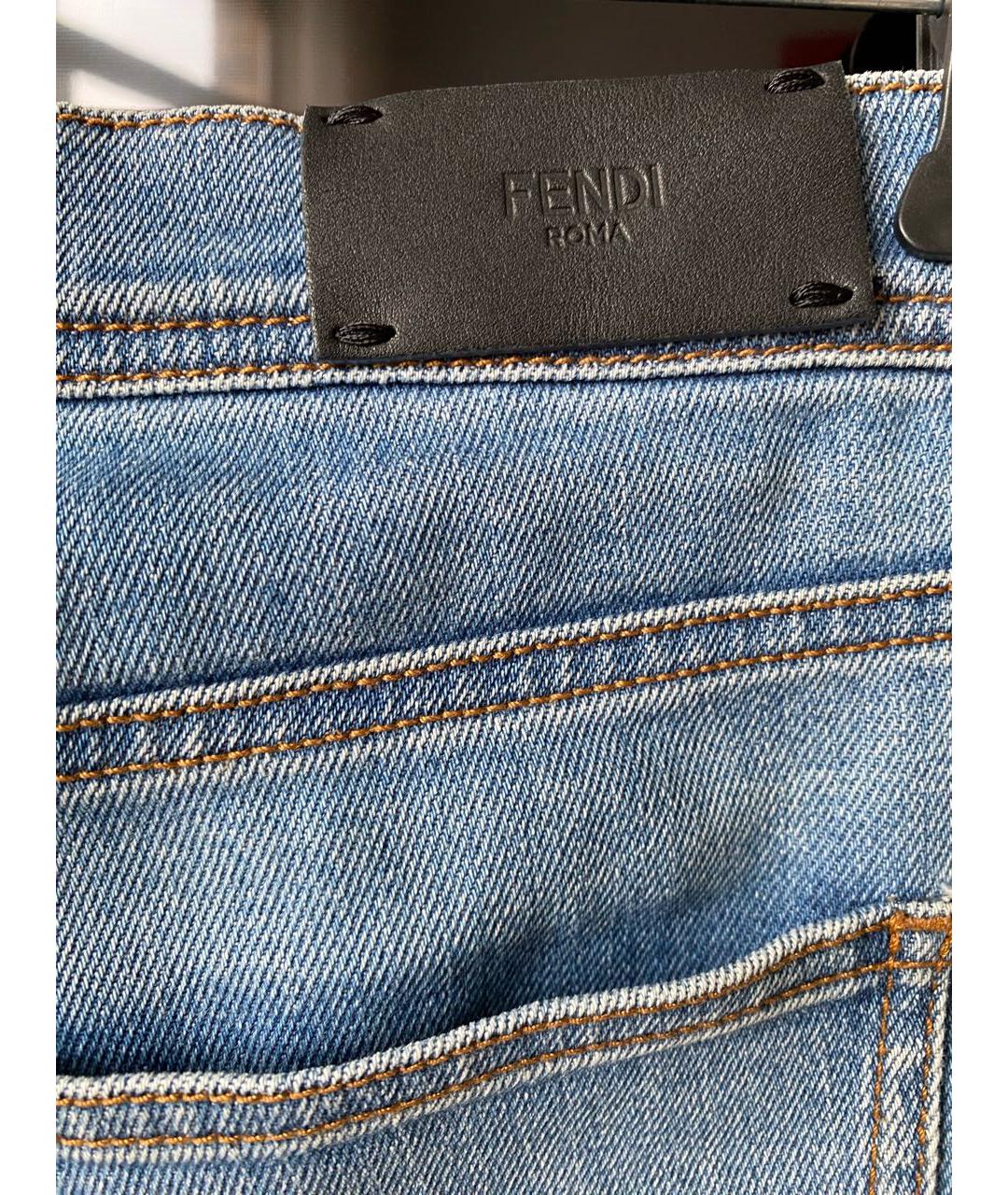 FENDI Голубые хлопковые прямые джинсы, фото 4