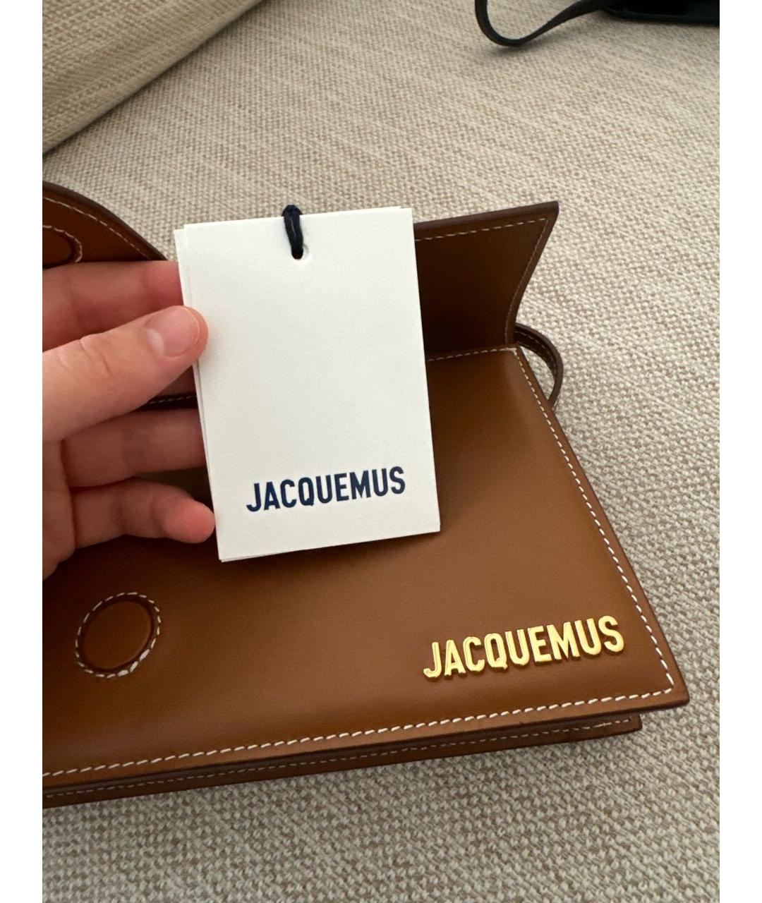 JACQUEMUS Коричневая кожаная сумка с короткими ручками, фото 6