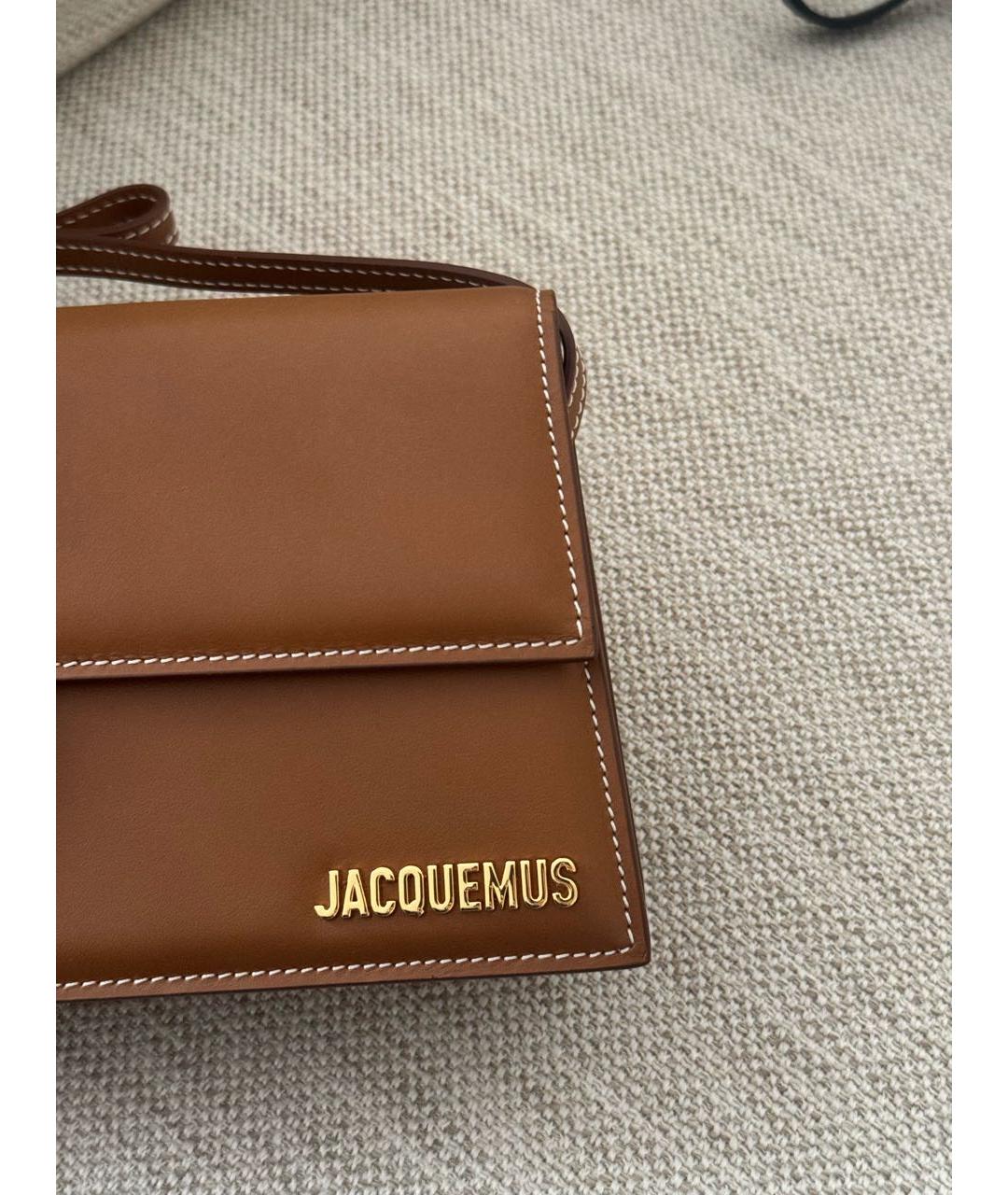 JACQUEMUS Коричневая кожаная сумка с короткими ручками, фото 3