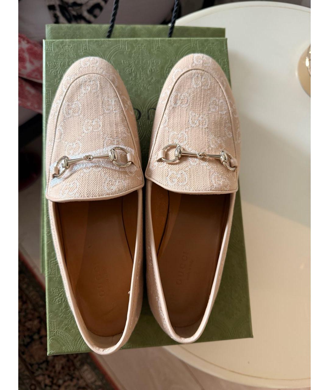 GUCCI Бежевые текстильные лоферы, фото 3