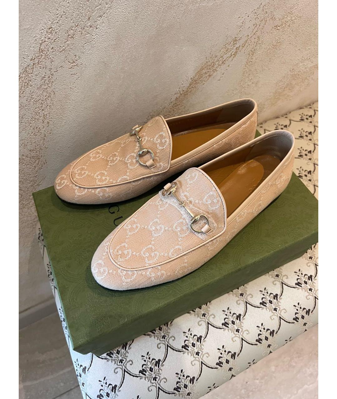 GUCCI Бежевые текстильные лоферы, фото 8