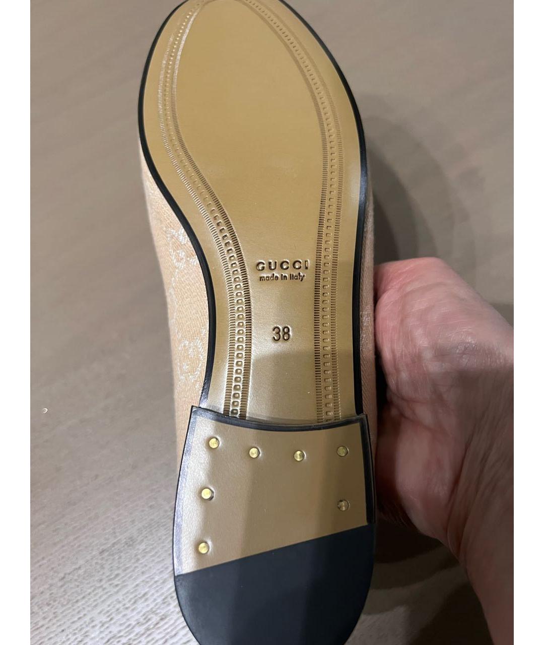 GUCCI Бежевые текстильные лоферы, фото 7