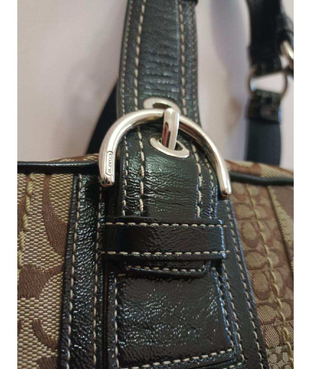 COACH Коричневая жаккардовая сумка с короткими ручками, фото 4
