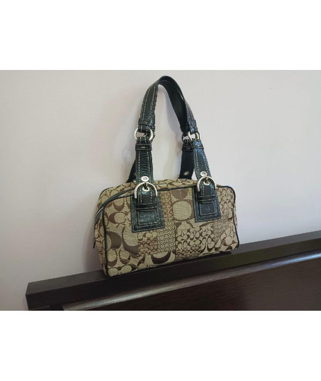 COACH Коричневая жаккардовая сумка с короткими ручками, фото 8