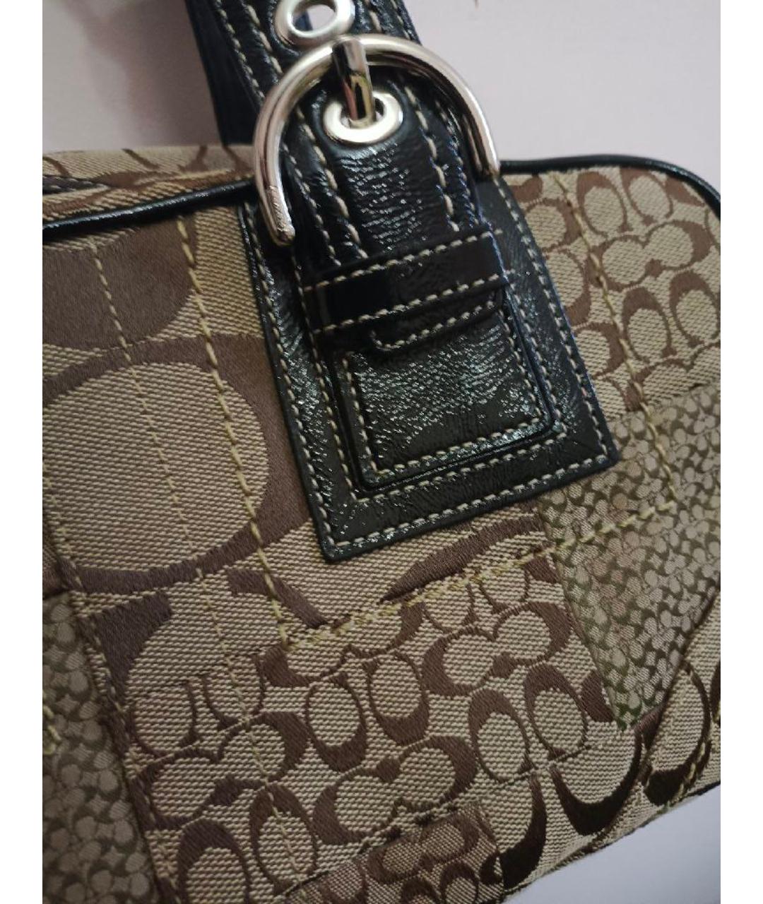 COACH Коричневая жаккардовая сумка с короткими ручками, фото 7