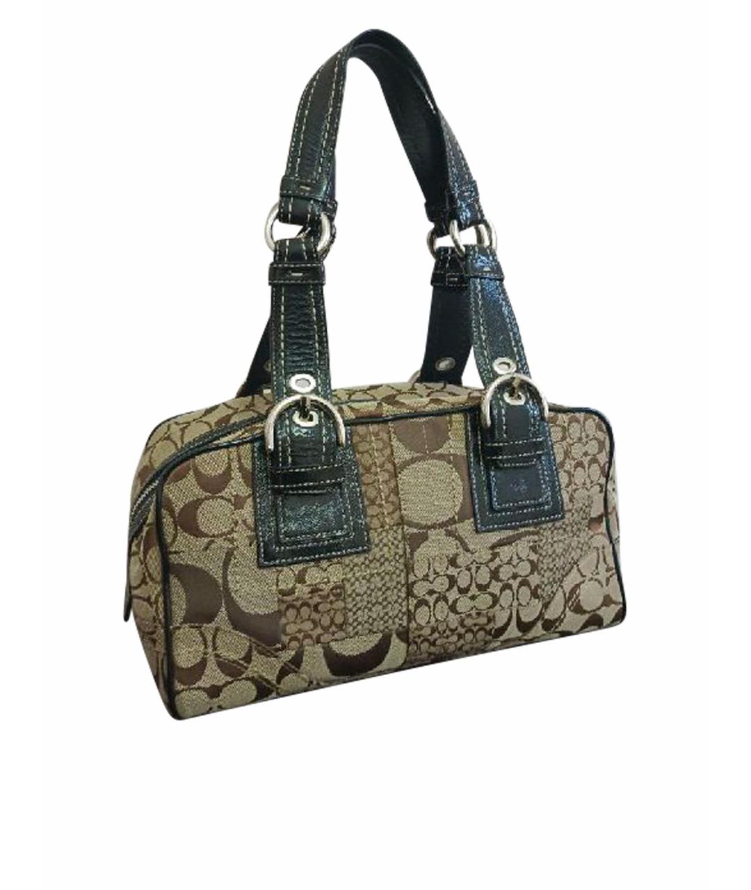 COACH Коричневая жаккардовая сумка с короткими ручками, фото 1