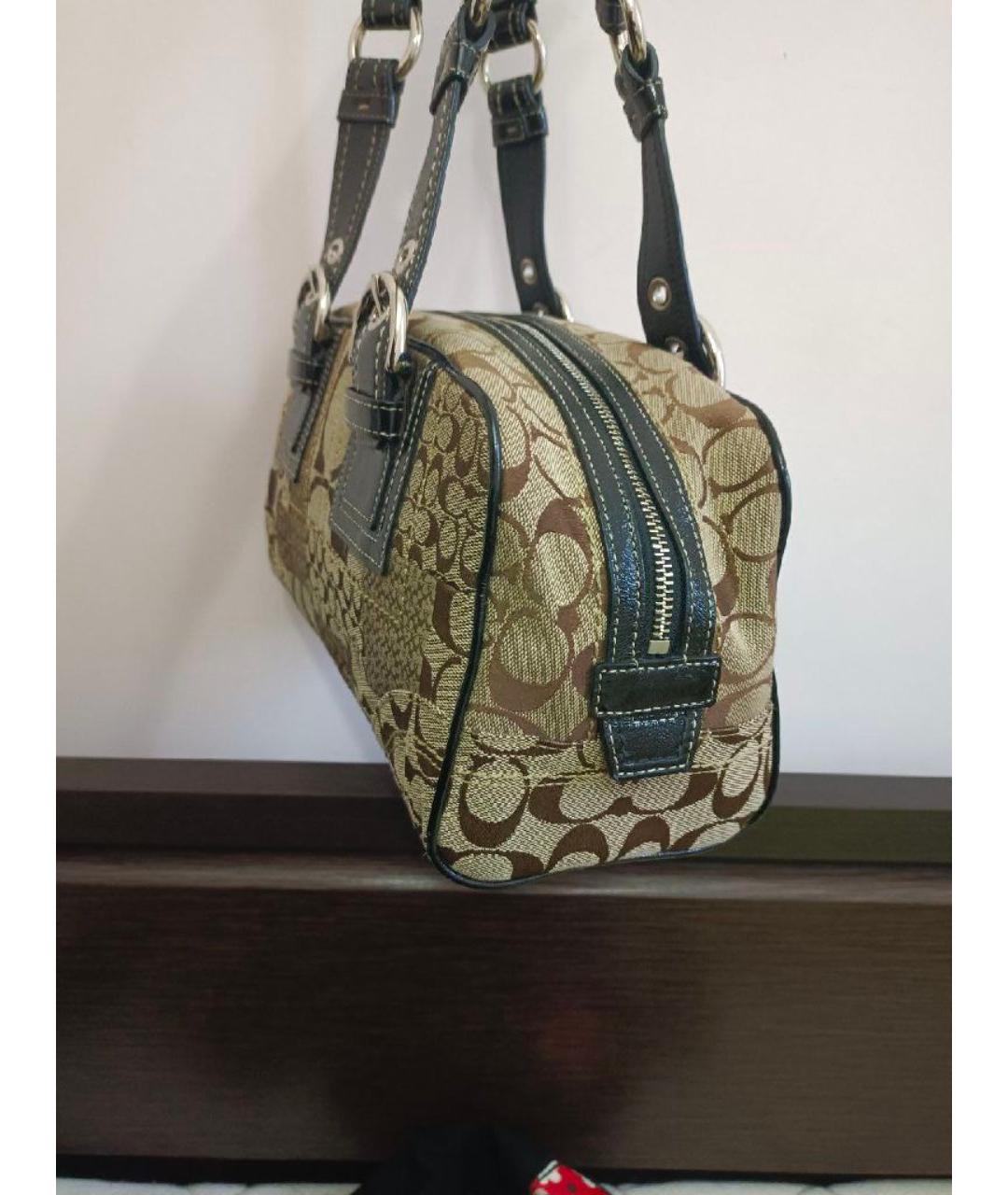 COACH Коричневая жаккардовая сумка с короткими ручками, фото 6