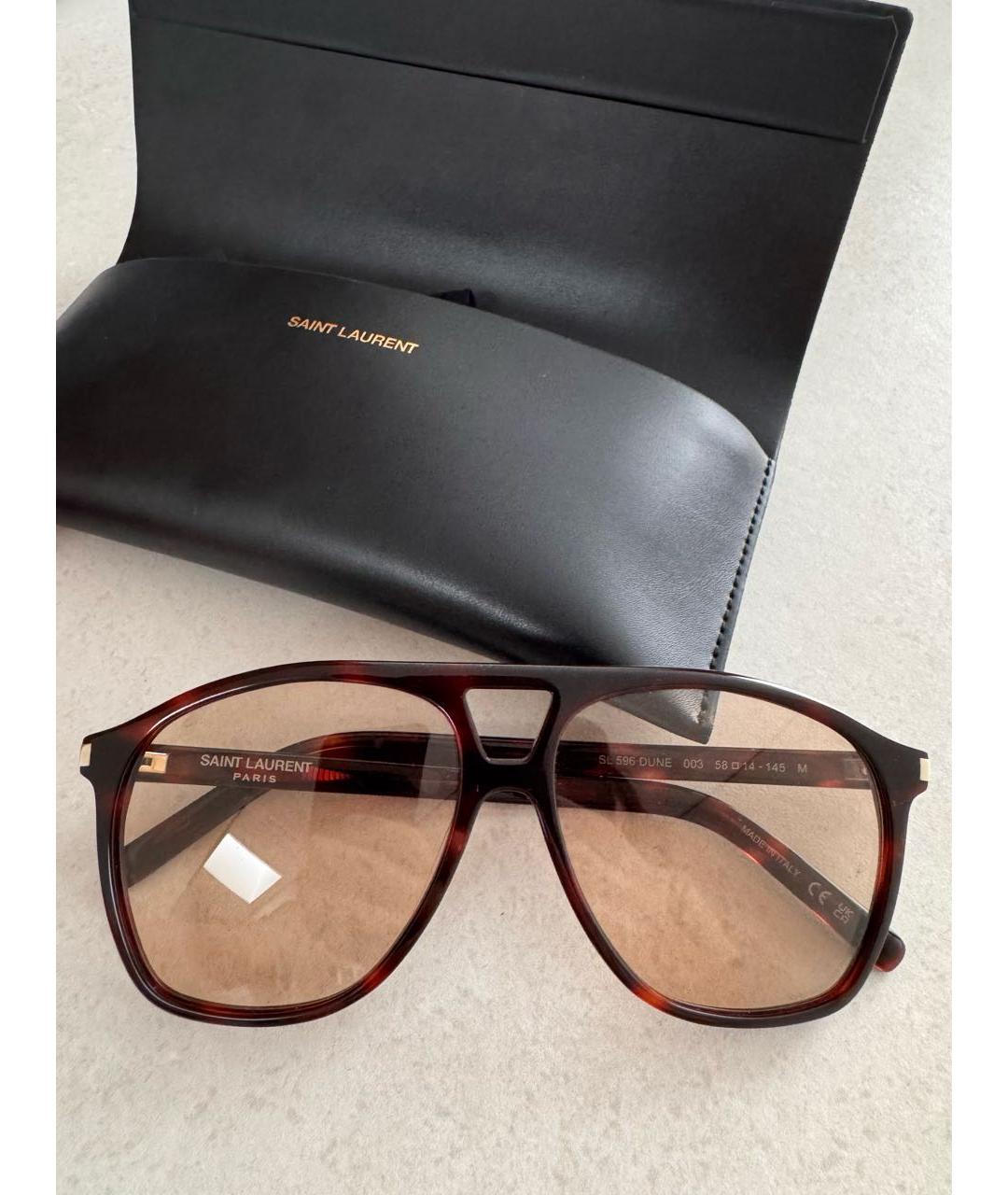 SAINT LAURENT Коричневые пластиковые солнцезащитные очки, фото 3
