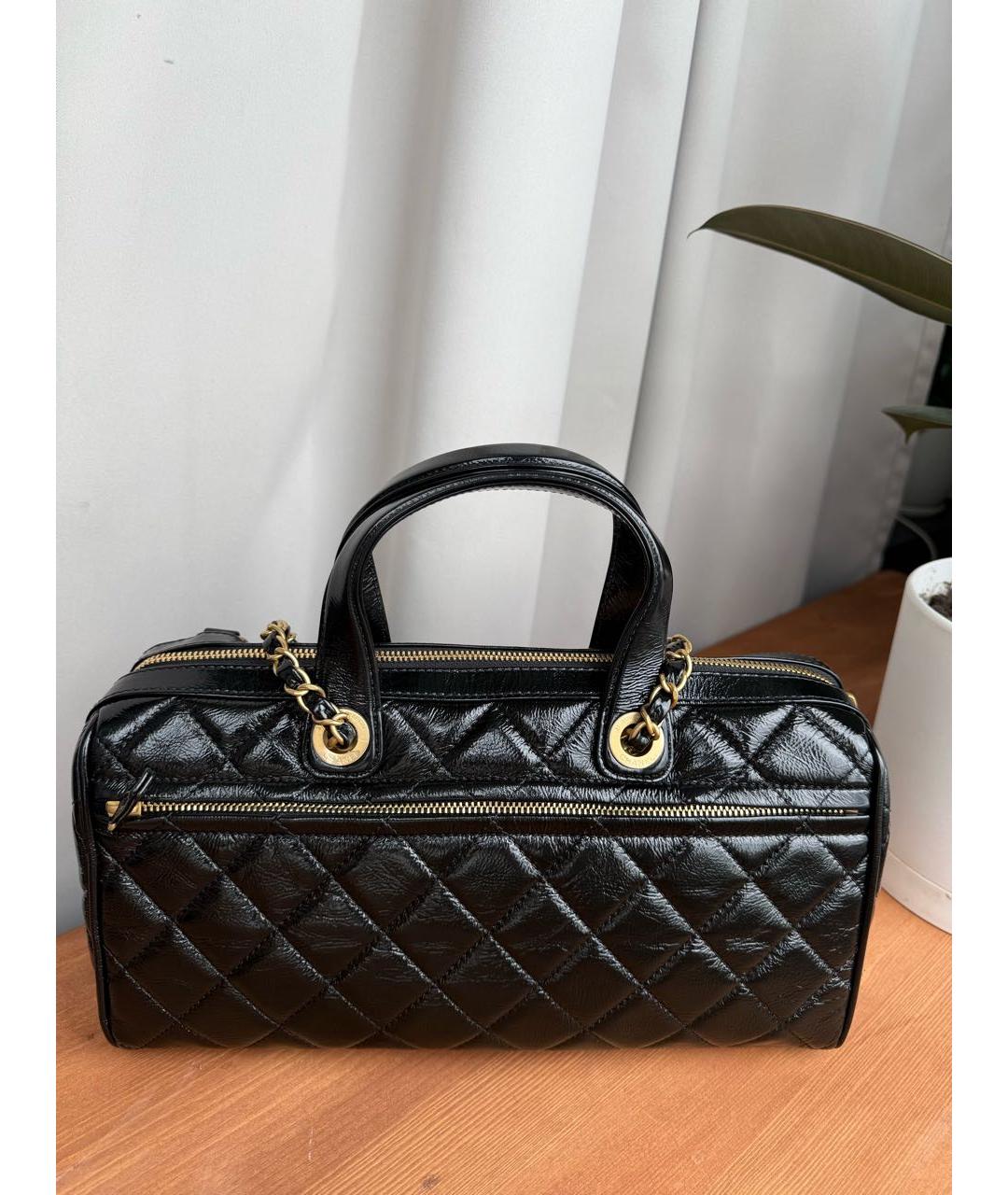 CHANEL Черная кожаная сумка с короткими ручками, фото 7