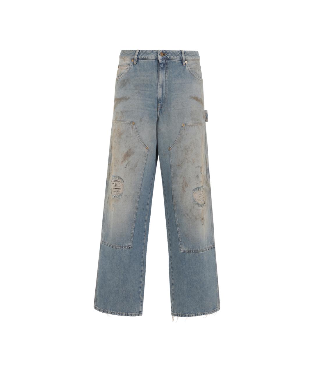 GOLDEN GOOSE DELUXE BRAND Голубые хлопковые прямые джинсы, фото 1