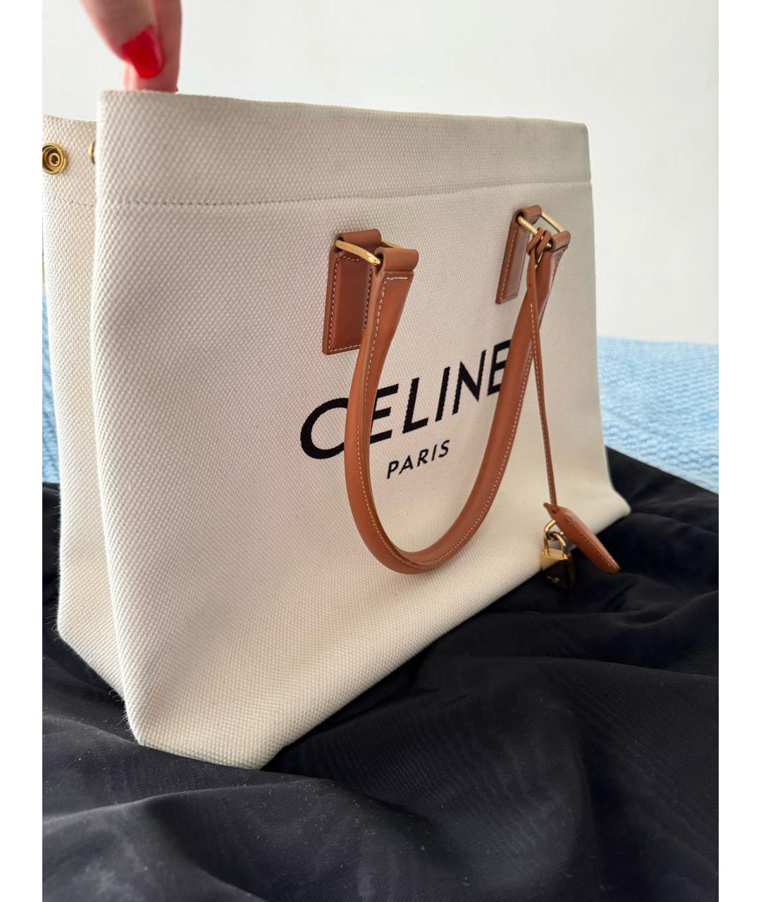 CELINE Бежевая тканевая сумка тоут, фото 2