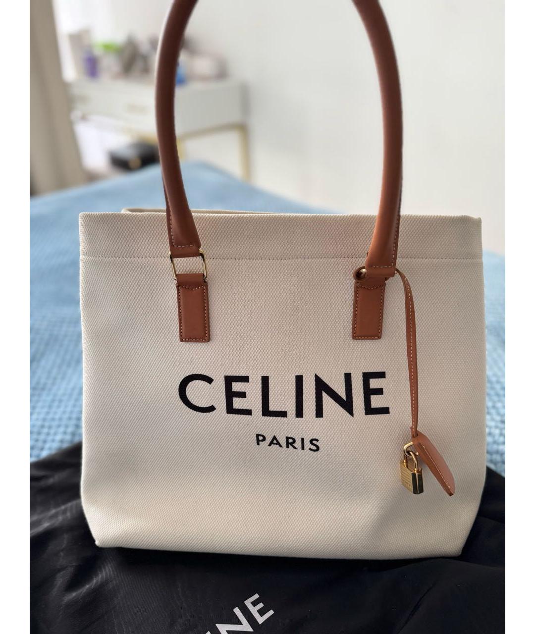 CELINE Бежевая тканевая сумка тоут, фото 9