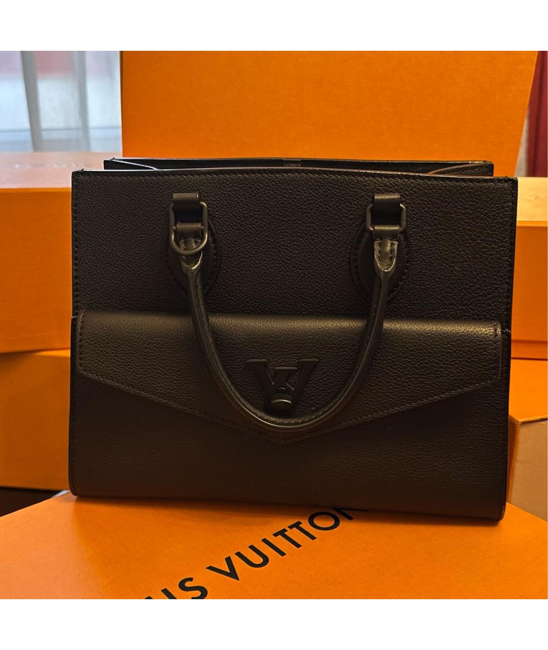 LOUIS VUITTON Черная кожаная сумка тоут, фото 3