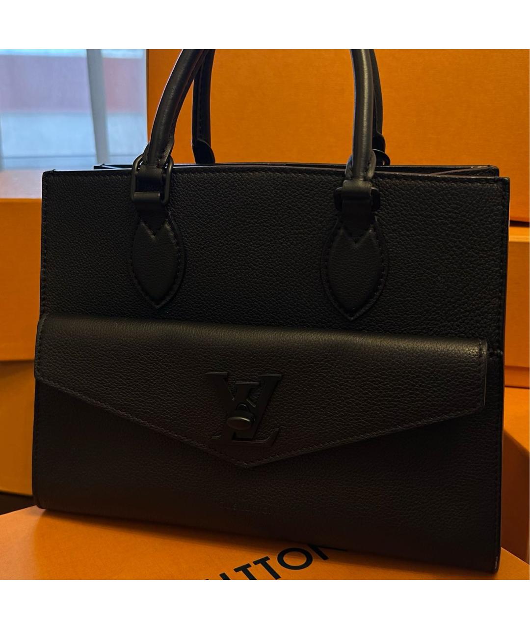 LOUIS VUITTON Черная кожаная сумка тоут, фото 4