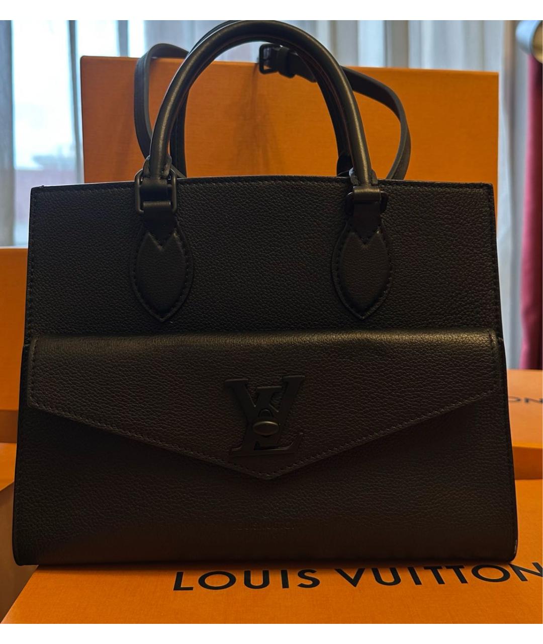 LOUIS VUITTON Черная кожаная сумка тоут, фото 2