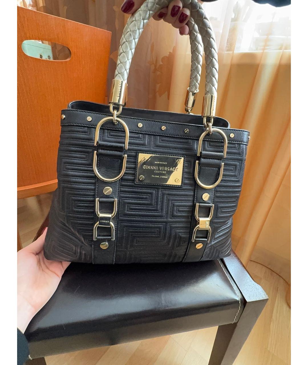 VERSACE Черная кожаная сумка тоут, фото 9