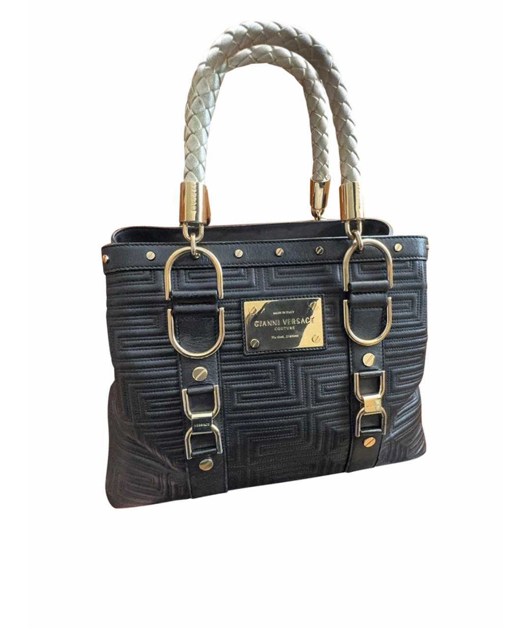 VERSACE Черная кожаная сумка тоут, фото 1