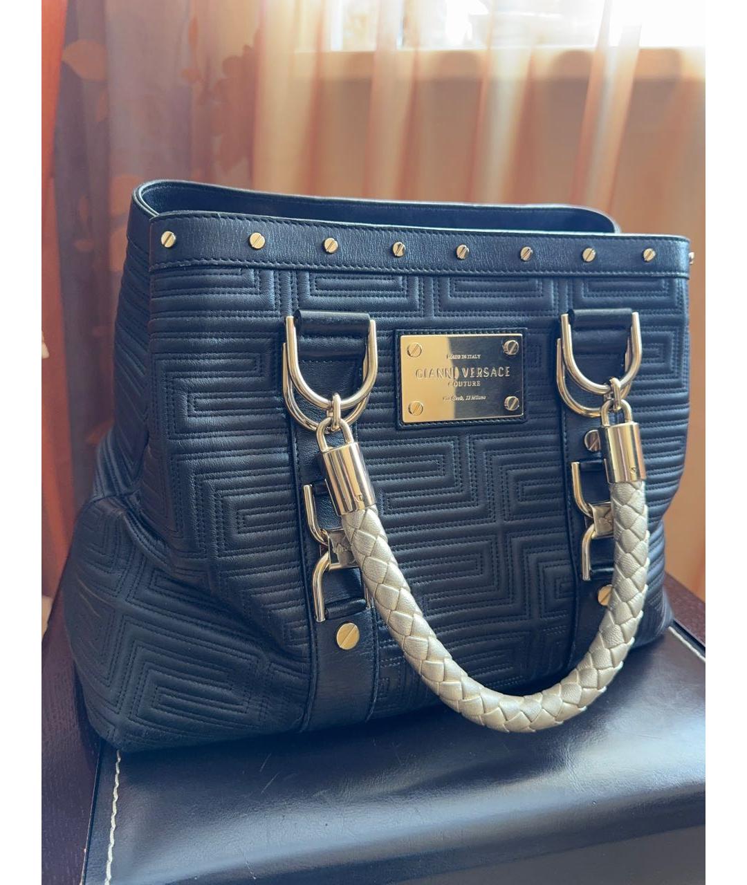 VERSACE Черная кожаная сумка тоут, фото 2