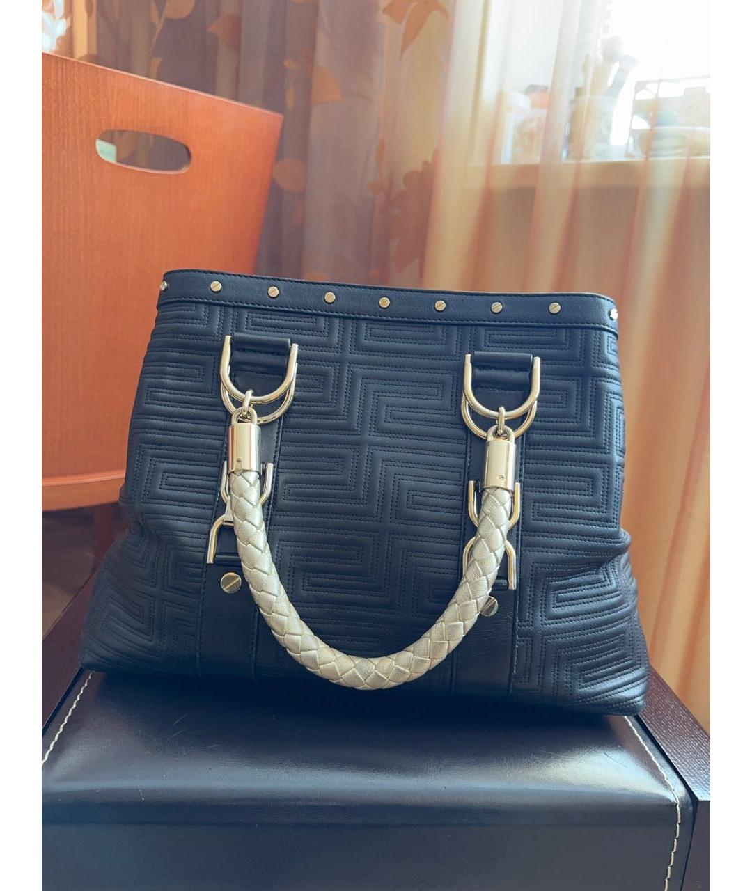 VERSACE Черная кожаная сумка тоут, фото 5