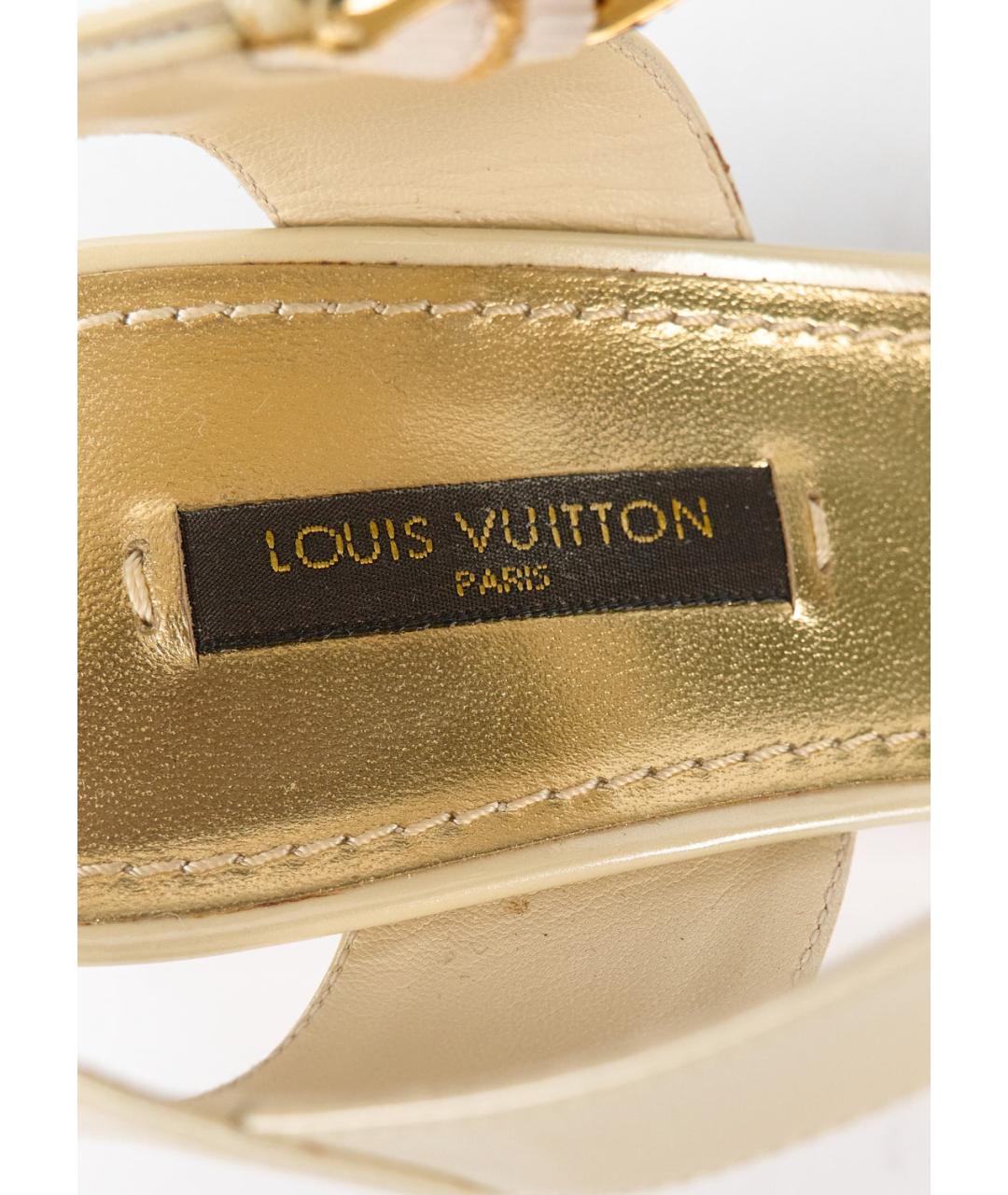 LOUIS VUITTON Золотые кожаные босоножки, фото 3