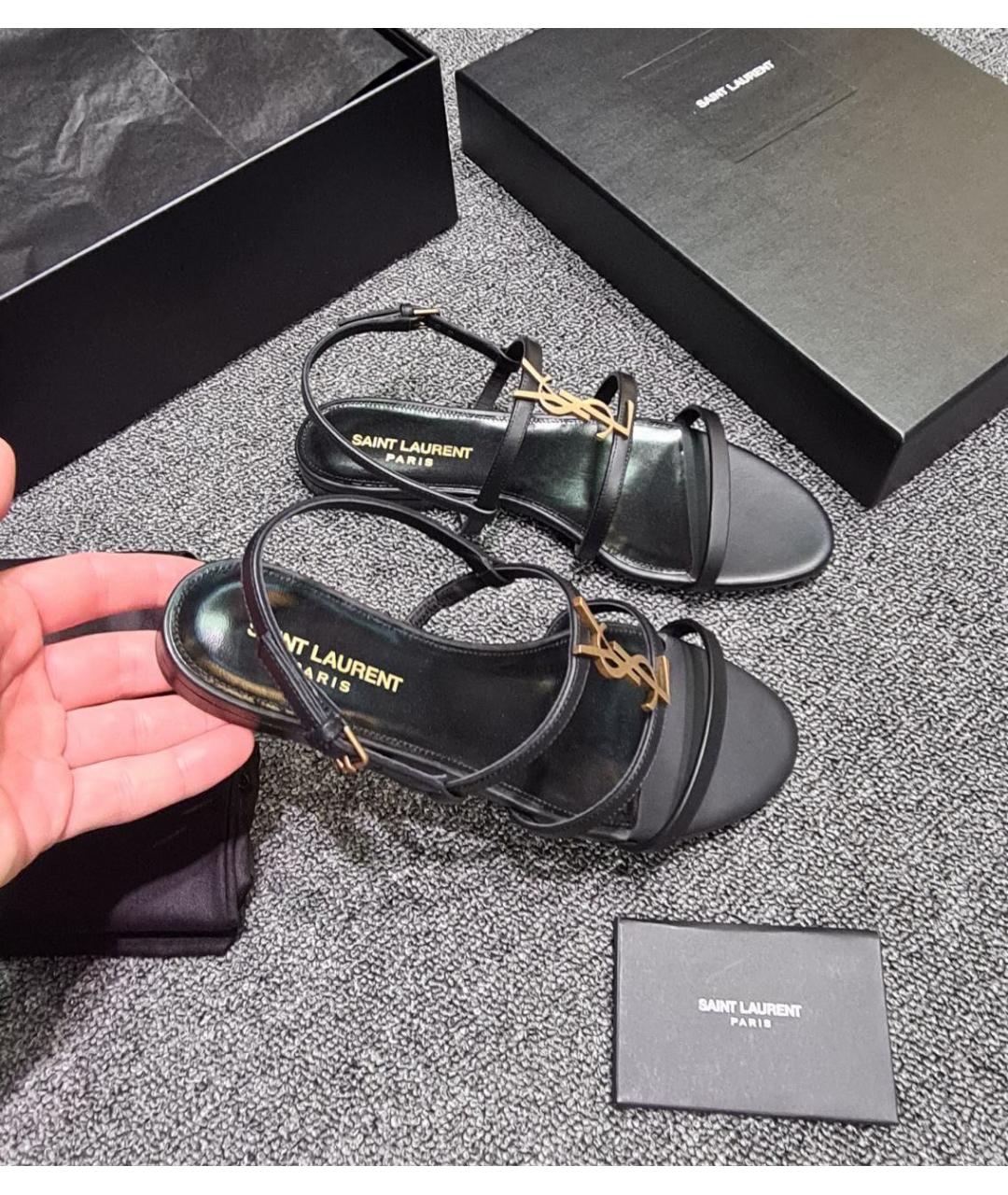 SAINT LAURENT Черные кожаные сандалии, фото 3