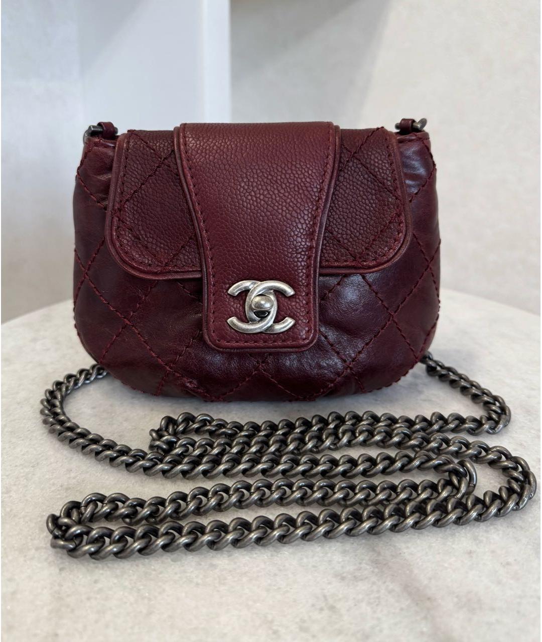 CHANEL Бордовая кожаная сумка через плечо, фото 2