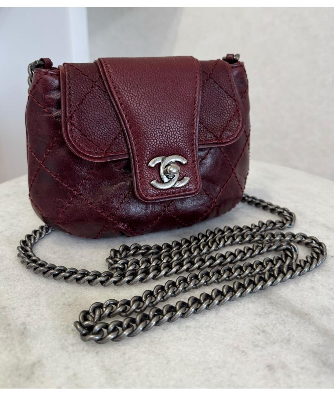 CHANEL Бордовая кожаная сумка через плечо, фото 3