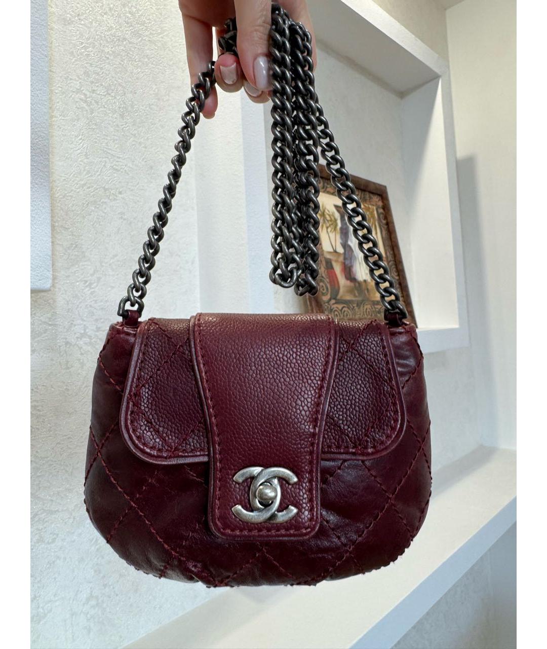 CHANEL Бордовая кожаная сумка через плечо, фото 4