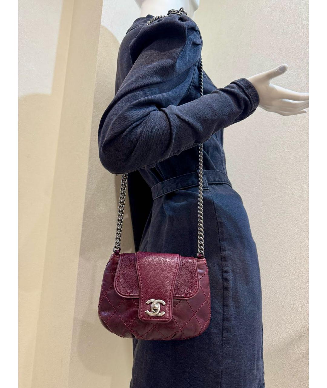 CHANEL Бордовая кожаная сумка через плечо, фото 7