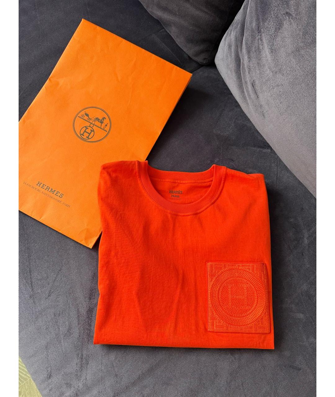 HERMES Оранжевая хлопковая футболка, фото 2