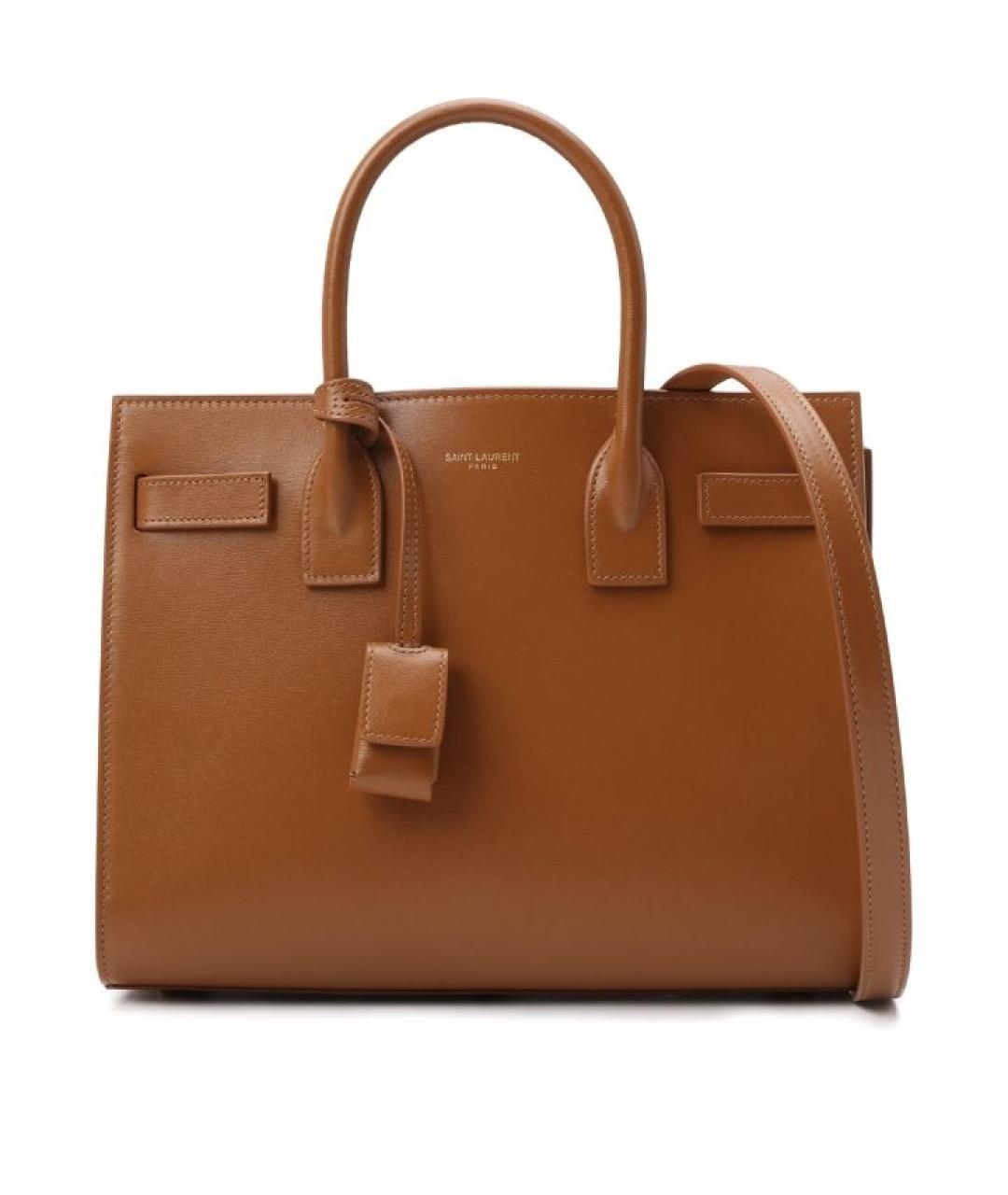 SAINT LAURENT Коричневая кожаная сумка с короткими ручками, фото 10