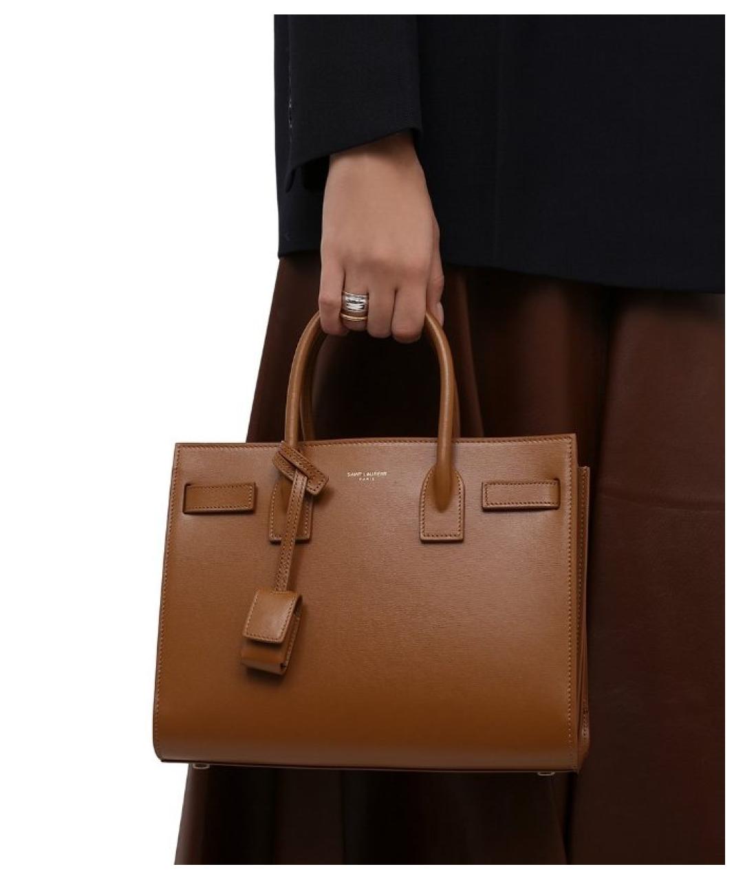 SAINT LAURENT Коричневая кожаная сумка с короткими ручками, фото 3