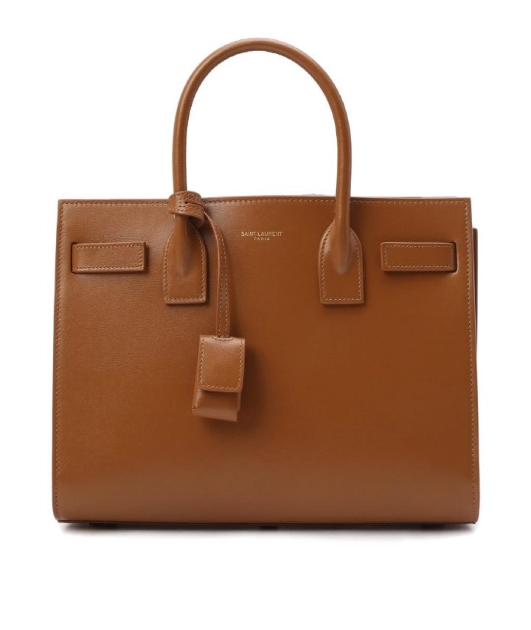 SAINT LAURENT Коричневая кожаная сумка с короткими ручками, фото 9