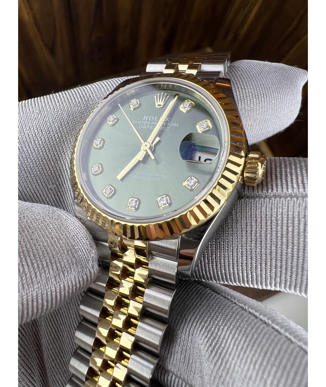 ROLEX Зеленые часы из желтого золота, фото 5