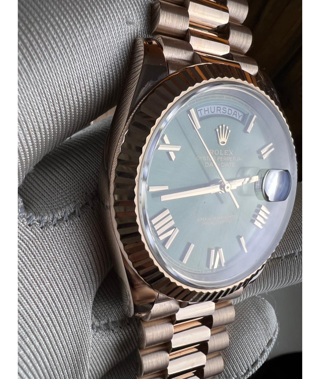 ROLEX Зеленые часы из розового золота, фото 5