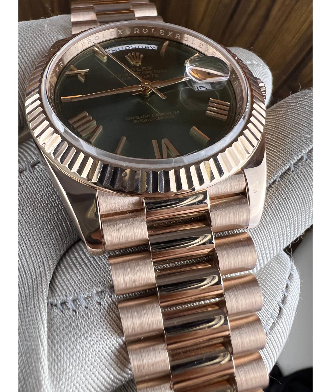 ROLEX Зеленые часы из розового золота, фото 6