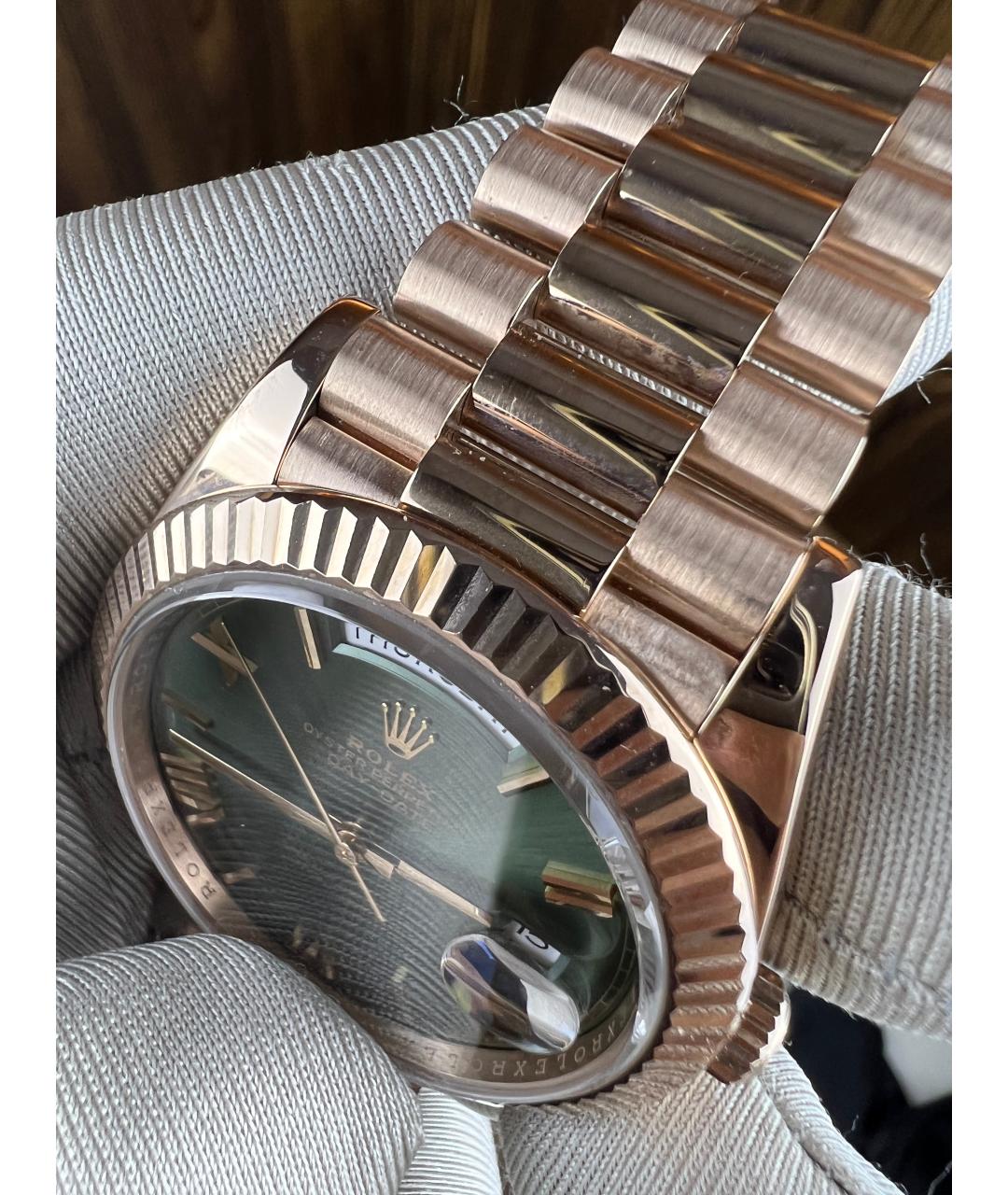 ROLEX Зеленые часы из розового золота, фото 4