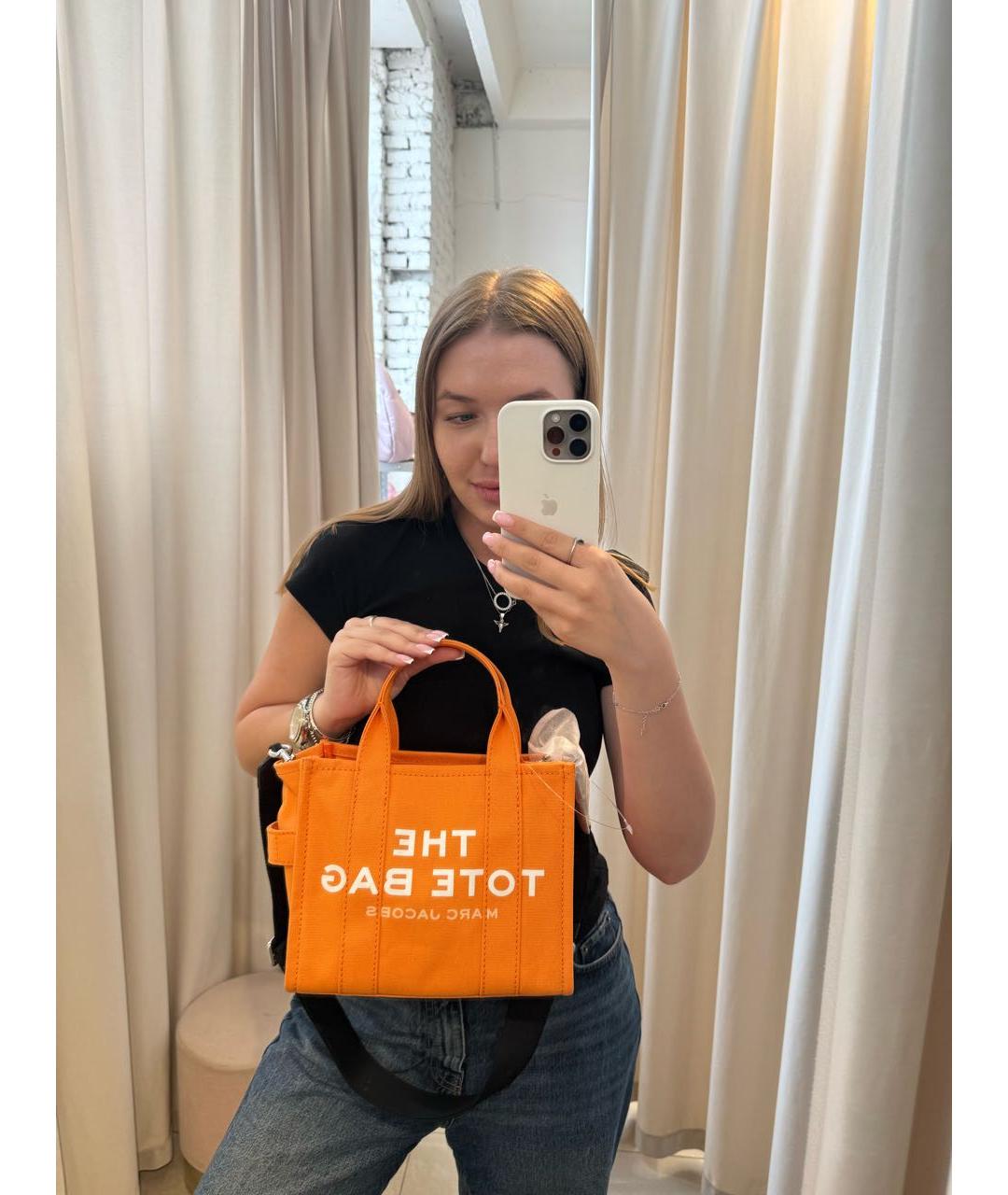 MARC JACOBS Оранжевая хлопковая сумка тоут, фото 4