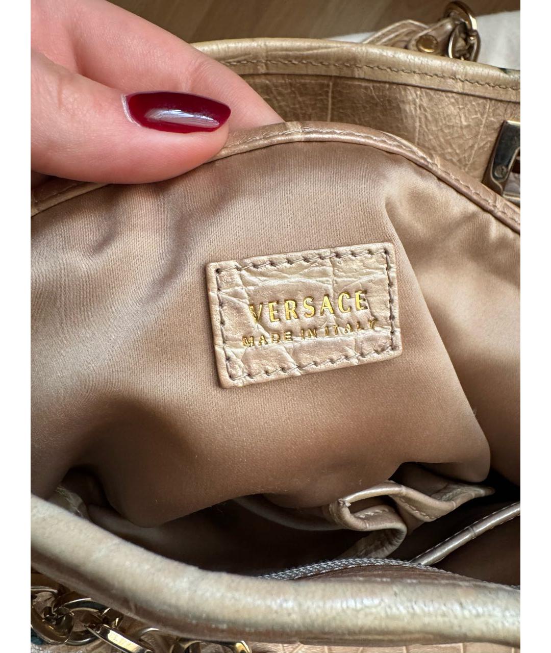 VERSACE Бежевая кожаная сумка тоут, фото 5