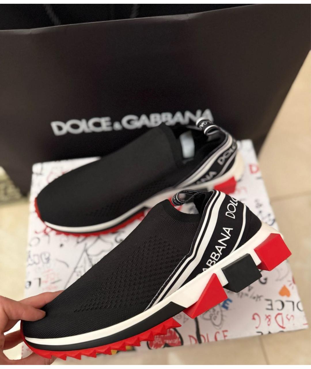 DOLCE&GABBANA Черные текстильные низкие кроссовки / кеды, фото 4