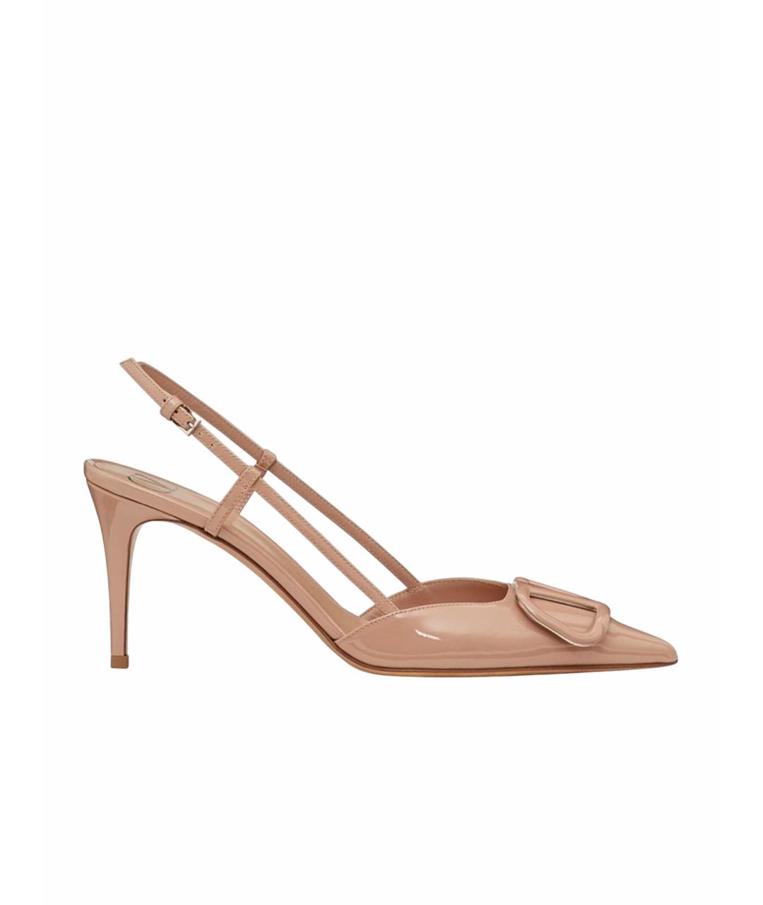 VALENTINO Бежевые лодочки на низком каблуке из лакированной кожи, фото 1
